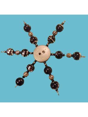 Christmas Ornament Star Handmade Beaded Black Silver Button Suncatcher 3 Inch